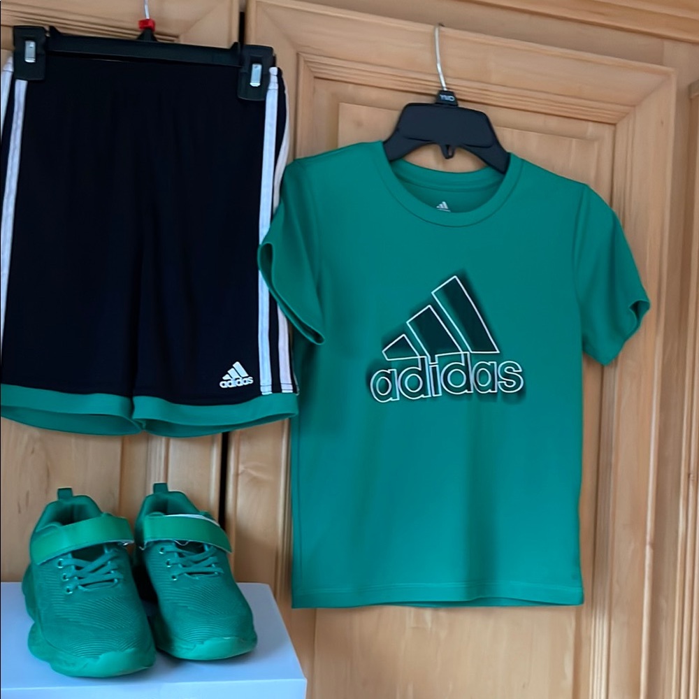 Adidas Green T-Shirt and Black Shorts Set